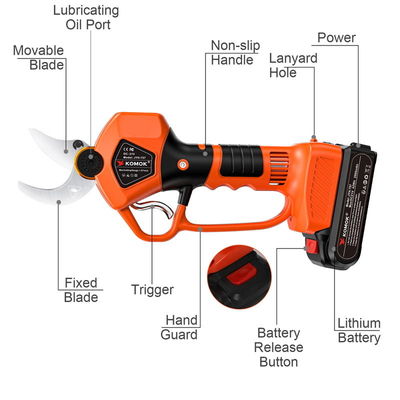40mm Orange Cordless Pruning Shears Electric With Handguard 1000W