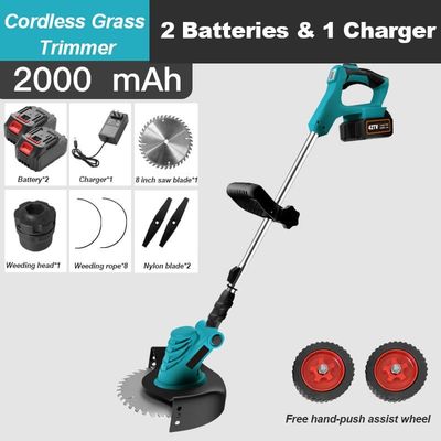 DC 21V Electric String Trimmer , Cordless Weed Cutter With 2000mAh Lithium Battery