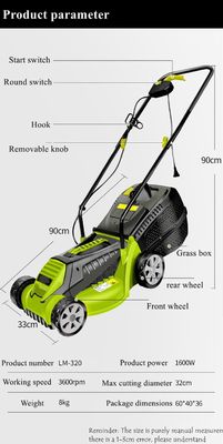 Foldable Handle Electric Lawn Mower 30L For Lawn Garden Yard